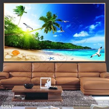 Tranh cây dừa trên bãi biển