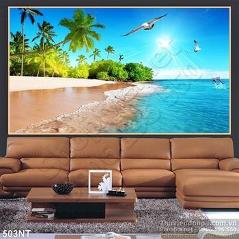 Tranh bãi biển và hàng dừa