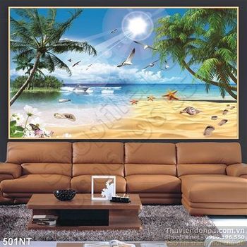 Tranh bãi biển chim hải âu và sao biển