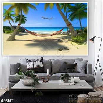 Tranh cây dừa trên bãi biển