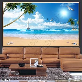 Tranh bãi biển và du thuyền