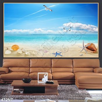 Tranh bãi biển xanh và sao biển