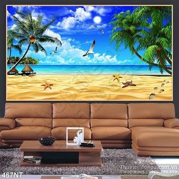 Tranh bãi biển và chim Hải Âu