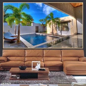 Tranh biệt thự và hồ bơi resort