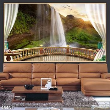 Tranh ban công nhìn ra thác nước đẹp