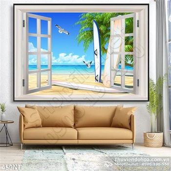 Tranh bãi biển và chim hải âu