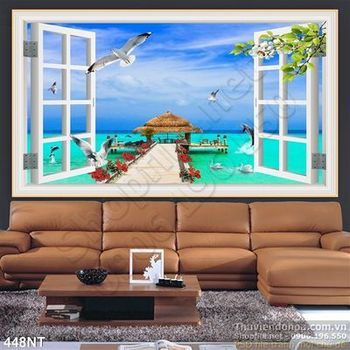 Tranh cửa sổ và đại dương xanh