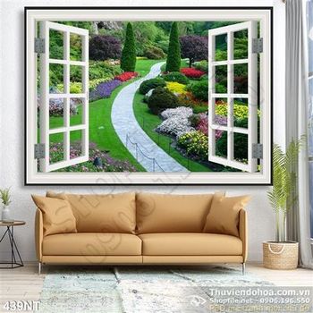 Tranh cửa sổ bên vườn hoa nghệ thuật Tranh cửa sổ bên vườn hoa nghệ thuật