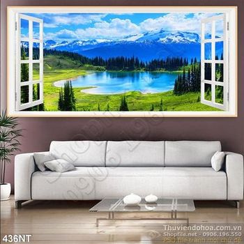 Tranh cửa sổ và hồ nước thơ mộng