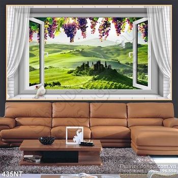 Tranh giàn nho và thảo nguyên xanh