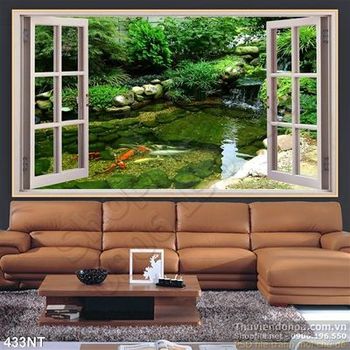 Tranh cửa sổ và hồ cá Koi