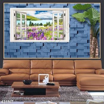 Tranh cửa sổ bên khu vườn hoa