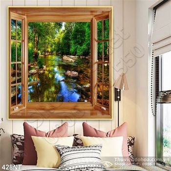 Tranh cửa sổ nhìn ra dòng suối