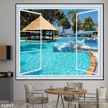 Tranh hồ bơi khu nghỉ dưỡng
