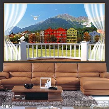 Tranh ban công nhìn ra thành phố
