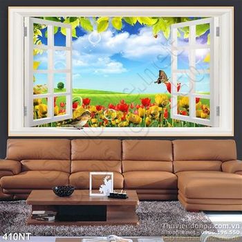 Tranh cửa sổ nhìn ra khu vườn tulip