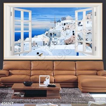 Tranh cửa sổ nhìn ra lâu đài trên biển