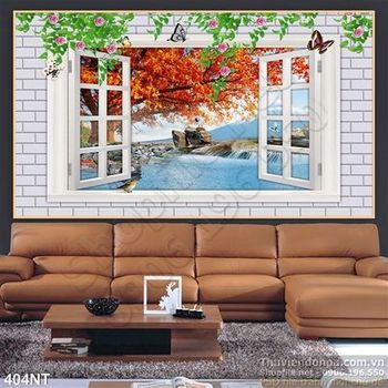 Tranh cửa sổ và cây mùa thu