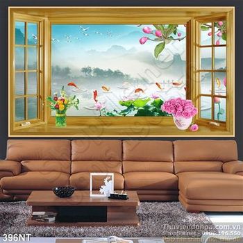 Tranh cửa sổ nhìn ra oa Sen phong thủy