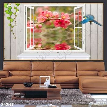 Tranh cửa sổ và hoa đào