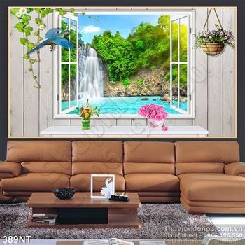 Tranh cửa sổ và thác nước phong thủy