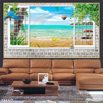 Tranh cửa sổ và đại dương xanh