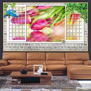 Tranh cửa sổ và hoa tulip
