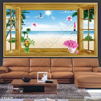Tranh cửa sổ nhìn ra biển xanh