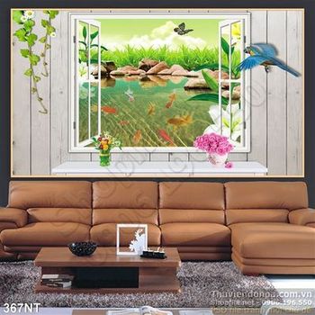 Tranh cưa sổ và cá chép Koi