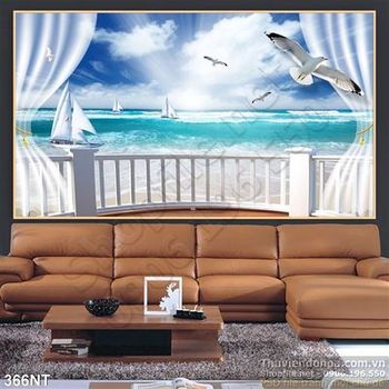 Tranh ban công nhìn đại dương và chim hải âu