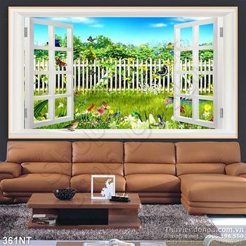 Tranh cửa sổ nhìn ra khu vườn hoa