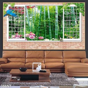 Tranh cửa sổ nhìn ra khu rừng tre