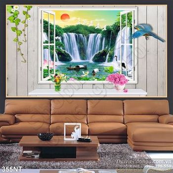 Tranh cửa sổ thác nước phong thủy