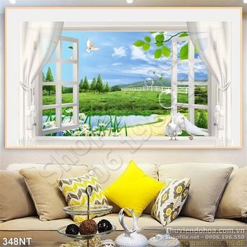 Tranh cửa sổ nhìn ra phong cảnh khu rừng