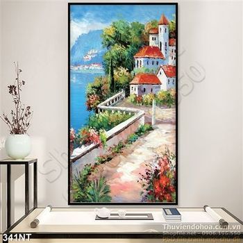 Tranh sơn dầu tòa lâu đài nhìn ra biển