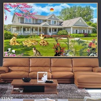 Tranh phong cảnh nhà biệt thự mùa xuân