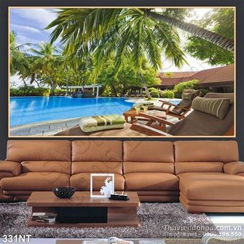 Tranh hồ bơi khu resort