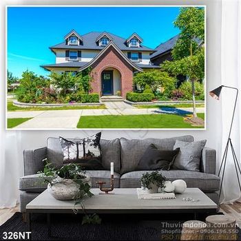 Tranh biệt thự và khu vườn