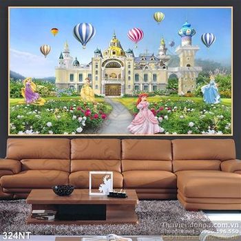 Tranh tòa lâu đài và công chúa lọ lem trang trí phòng bé