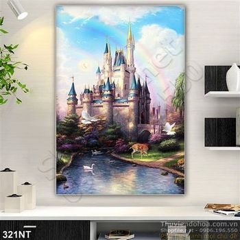 Tranh sơn dầu tòa lâu đài nhìn ra biển