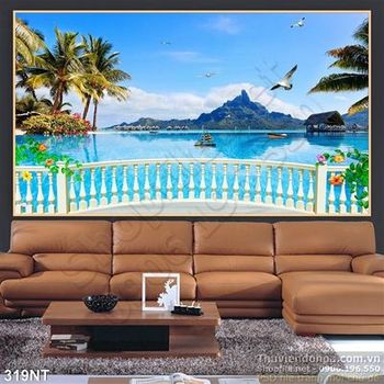 Tranh ban công nhìn ra đảo biển