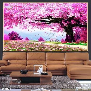 Tranh cây hoa đào mùa xuân
