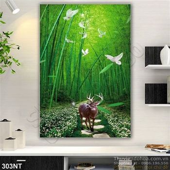 Tranh rừng tre và hươu