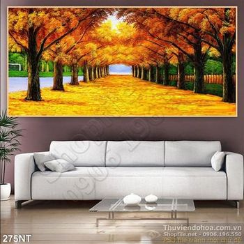 Tranh sơn dầu hàng cây màu thu