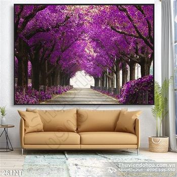 Tranh con đường hoa đào mùa xuân