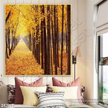 Tranh con đường lá mùa thu