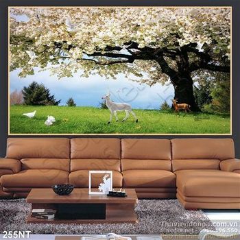 Tranh cây đào và hươu
