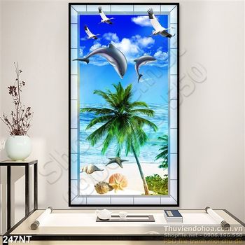 Tranh cá heo và chim hải âu