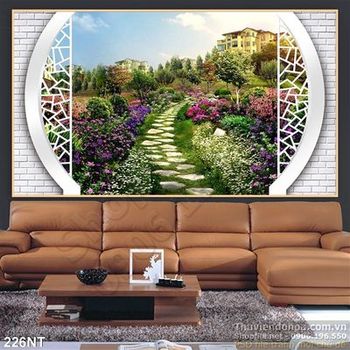 Tranh con đường hoa và biệt thự