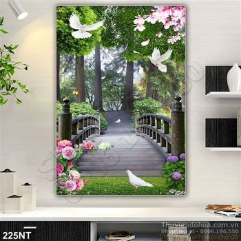Tranh chim bồ câu và cây cầu